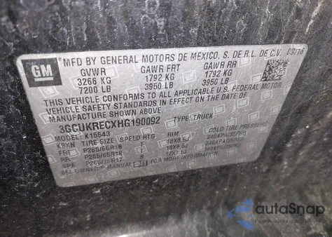 2017 Chevrolet Silverado 1500 2Lt z USA, uszkodzony, nr VIN 3GCUKRECXHG190092